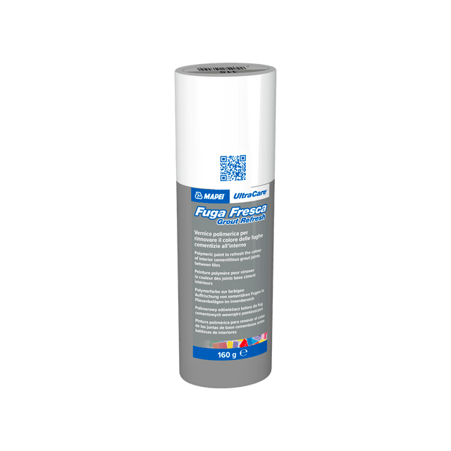 A bottle of Mapei UltraCare Fuga Fresca Grout Refresh in a white container with branding.