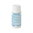 A white plastic bottle labeled "Primer FD" with blue text and graphics on a transparent background.