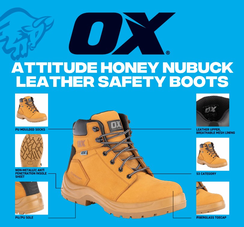 OX Attitude Honey Nubuck Leather Safety Boots - Steel Toe Cap