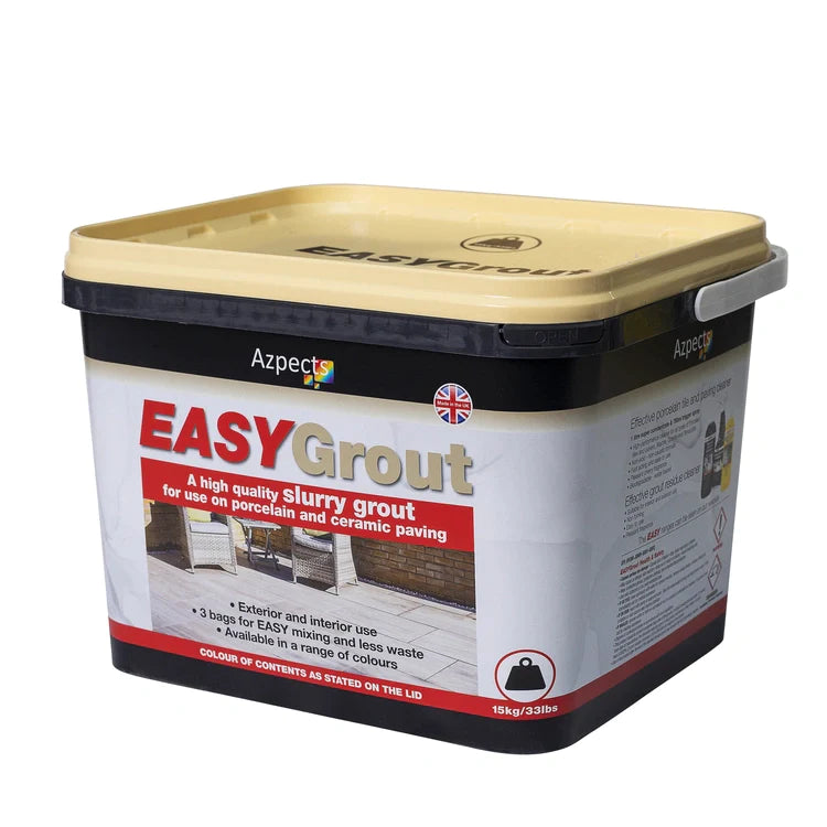 Container of Azpects EASYGrout for exterior and interior use on paving.