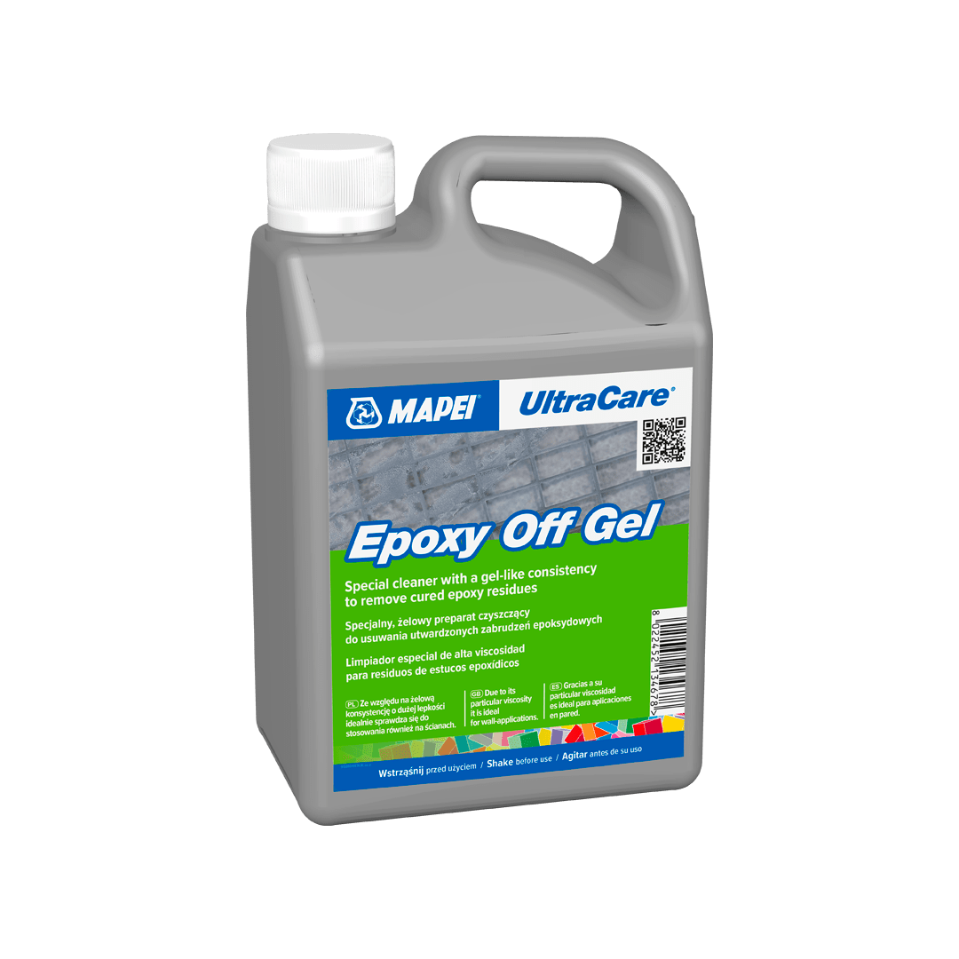 A plastic container of MAPEI UltraCare Epoxy Off Gel cleaner.