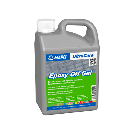 A plastic container of MAPEI UltraCare Epoxy Off Gel cleaner.