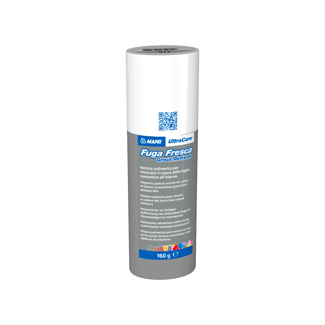 A bottle of Mapei UltraCare Fuga Fresca Grout Refresh in a white container with branding.