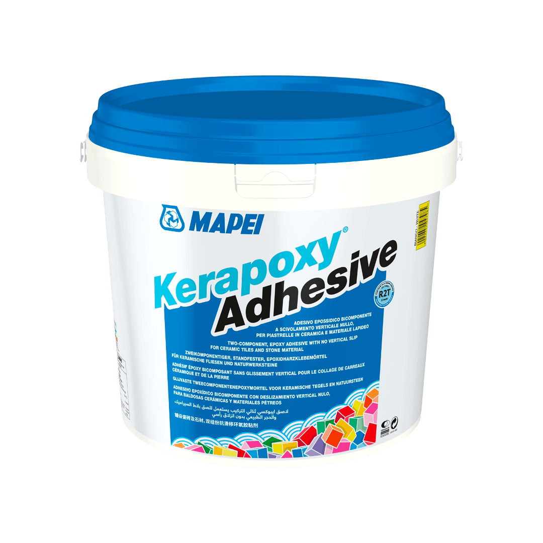 MAPEI Kerapoxy Adhesive bucket on a white background.