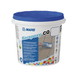 Bucket of MAPEI Kerapoxy CQ epoxy grout with blue lid on white background.