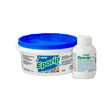 A bucket of MAPEI Eporip adhesive with a blue lid next to a smaller bottle.