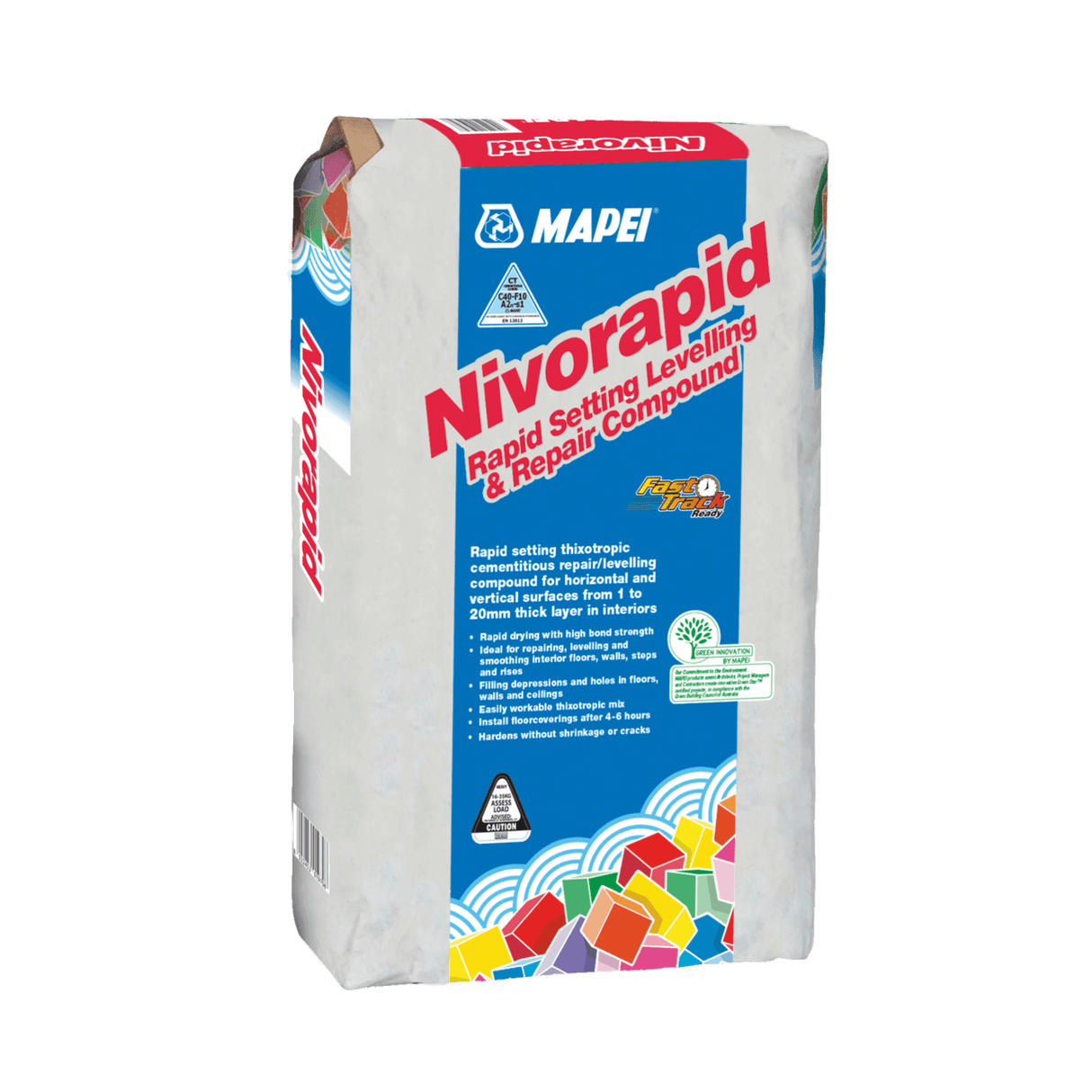 Bag of Mapei Nivorapid Rapid Setting Levelling & Repair Compound on a plain background.