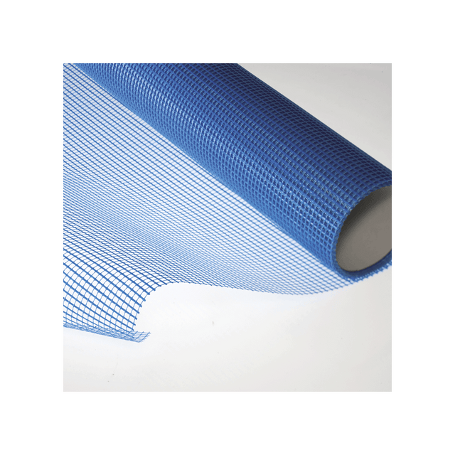 Blue non-slip mat rolled up at one end on a white surface.