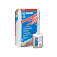 A bag of Mapei Elastorapid adhesive with a description and a bottle.