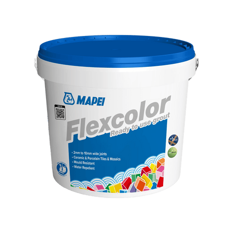 A bucket of MAPEI Flexcolor ready-to-use grout for tiles and mosaics.
