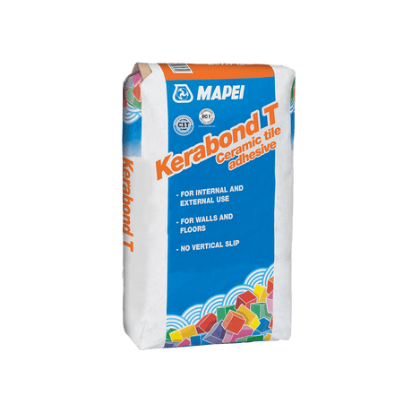 A bag of Kerabond T ceramic tile adhesive by MAPEI for walls and floors.