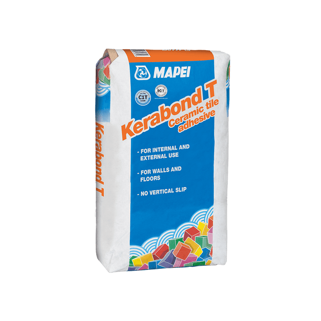 A bag of Kerabond T ceramic tile adhesive by MAPEI for walls and floors.