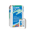 Bag and bottle of Mapei Latexplan Trade, a two-part smoothing and leveling compound.