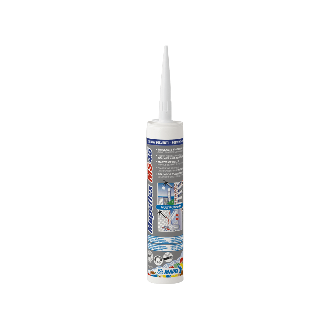 A tube of Mapesil MS adhesive sealant isolated on a white background.