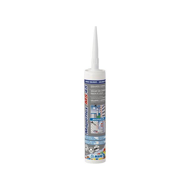 A tube of Mapesil MS adhesive sealant isolated on a white background.