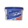 A bucket of MapeGrip D2 tile adhesive, labeled fully water-resistant for wet areas.