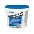 A bucket of MAPEI Mapeguard WP Adhesive with branding and product information.