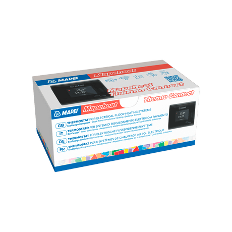 A Mapei Thermo Connect thermostat packaging box for floor heating systems.