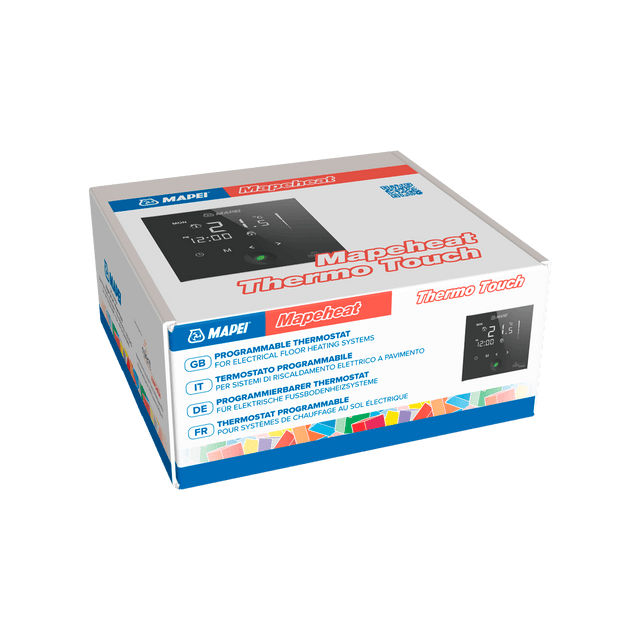 Box of Mapei programmable thermostat for floor heating systems.