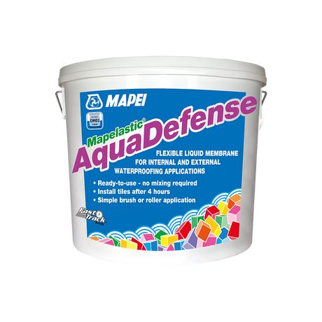 Container of Mapei Mapelastic AquaDefense waterproofing liquid membrane.