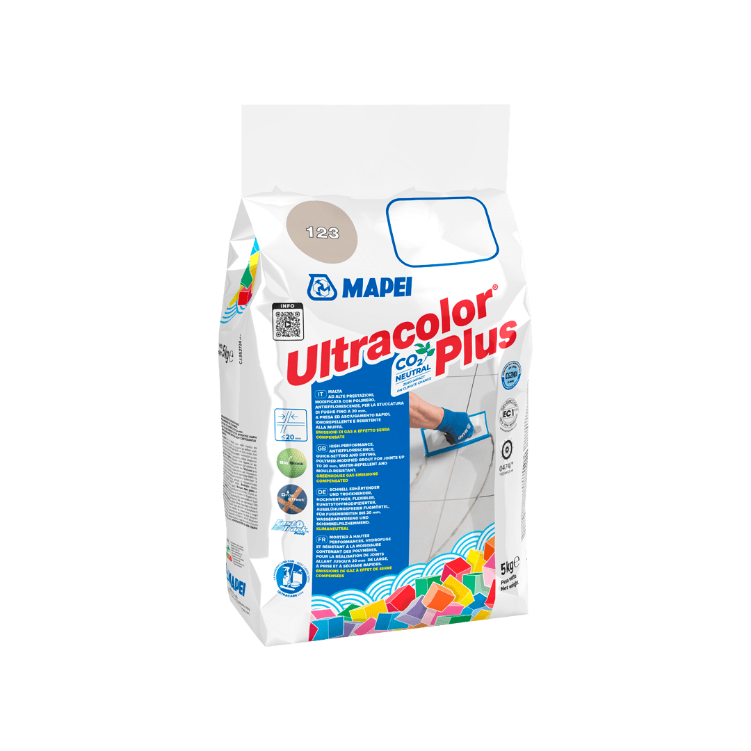 A bag of MAPEI Ultracolor Plus grout on a white background.