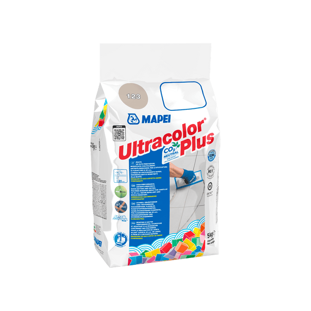A bag of MAPEI Ultracolor Plus grout on a white background.