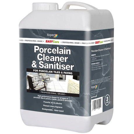 Jug of professional-grade porcelain cleaner and sanitiser for tiles and paving.