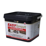 A bucket of EASYGrout for porcelain and ceramic paving with a color sample on the corner.