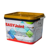 A container of EASYJoint all-weather paving joint compound with a sample detail.