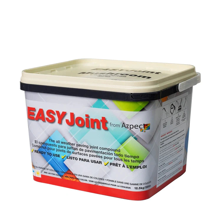 Container of EASYJoint all-weather paving joint compound with a close-up of the texture.