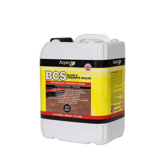 5-litre container of Azpects BCS block and concrete sealer for paving.