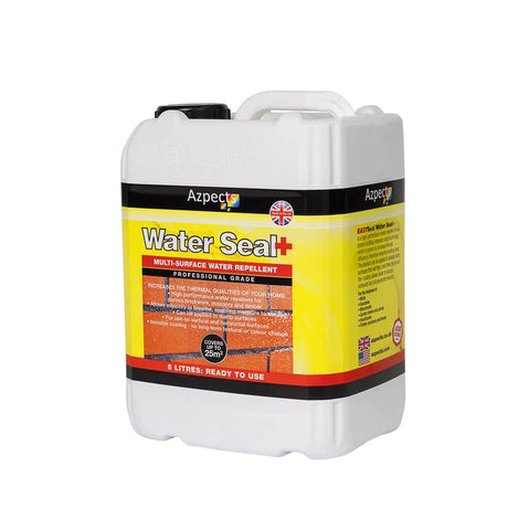 A 5-liter container of Azpects Water Seal+ multi-surface water repellent.