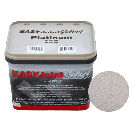 A container of EASYJoint Select Platinum paving joint compound with a color sample.