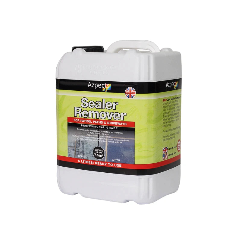 A 5-litre container of Azpects Sealer Remover for patios, paths, and driveways.