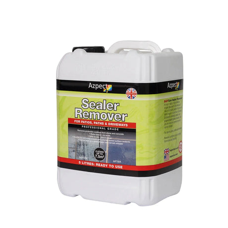 A 5-litre container of Azpects Sealer Remover for patios, paths, and driveways.