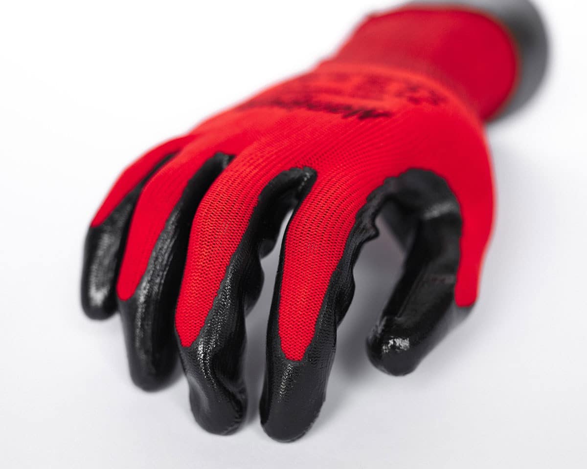 Red Polyester Smooth Nitrile Palm Coating Abrasion Resist Work Gloves