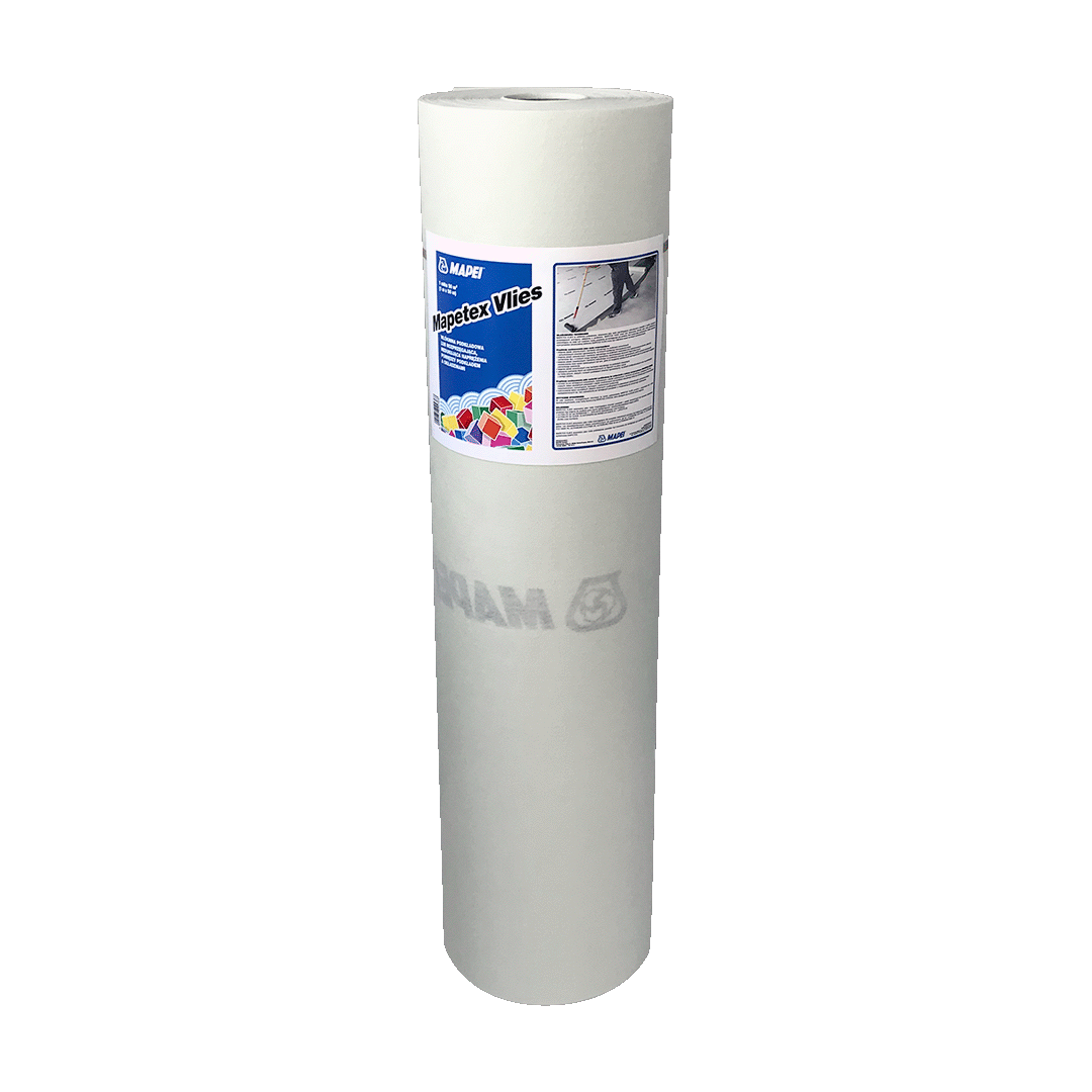 A roll of white Mapetex fabric with product label on a black background.