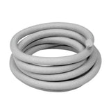 A stack of gray coiled wire or cable neatly arranged against a white background.