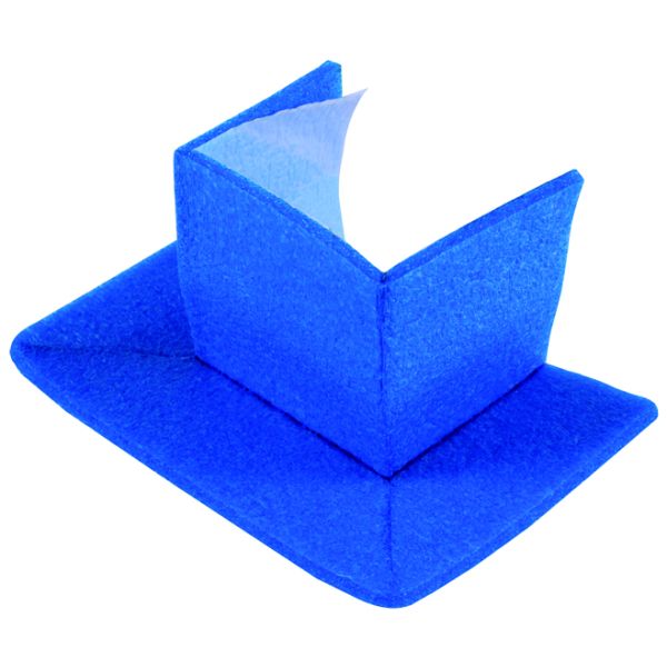 A blue felt paper boat on a white background.