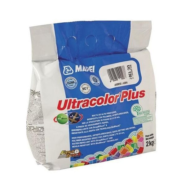 Pack of Mapei Ultracolor Plus grout in a 2kg bag.